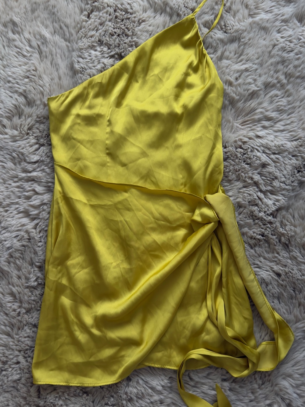 Lovers and friends Yellow Satin One-Shoulder Wrap Dress